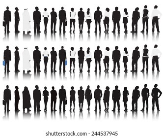 Vector of multi-ethnic business people rear view.