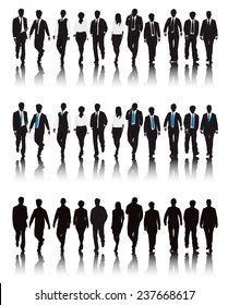 Vector de empresarios multiétnicos caminando.