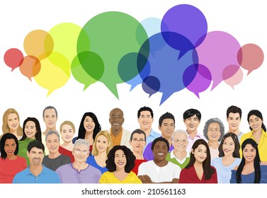 Vector of Multiethnic Diverse Cheerful People