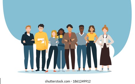 Vector of a multiethnic group of diverse people men and women standing together