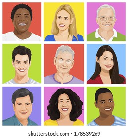 Vector of Multi-ethnic People Portraits