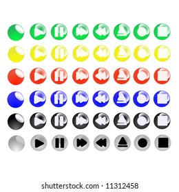 Vector of multimedia buttons in basic colors