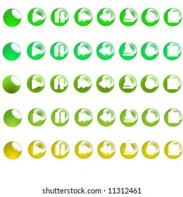 Vector of multimedia buttons in shades of green