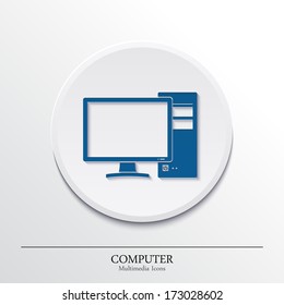 Vector multimedia icons on button, computer.