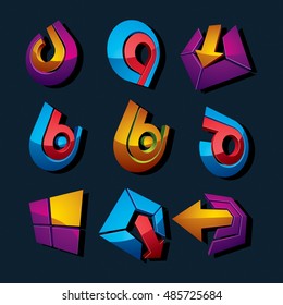 Vector multimedia signs collection isolated on black background. 3d colorful abstract design elements, can be used in web and graphic design and as marketing symbols.