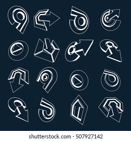 Vector multimedia signs collection isolated on black background. 3d monochrome abstract design elements, can be used in web and graphic design and as marketing symbols.