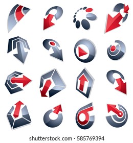 Vector multimedia signs collection isolated on white background. 3d gray abstract design elements, can be used in web and graphic design and as marketing symbols.