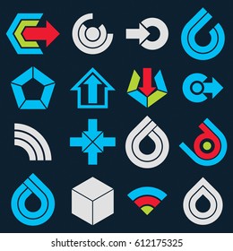 Vector multimedia signs collection isolated on black background. Flat blue abstract design elements, can be used in web and graphic design and as marketing symbols.
