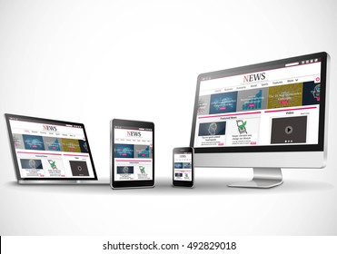 Vector múltiples dispositivos con el sitio web de noticias empresariales