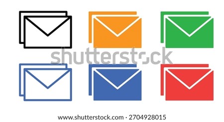 Vector Multiple Envelope Icons Set. Stacked Mail, New Message, and Inbox Symbols for Email Communication and UI Design.