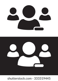 Vector Multiple User Icon with Subtraction Symbol in Black and Reverse