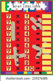 Vector of a multiplication math test of seven multiply times table.