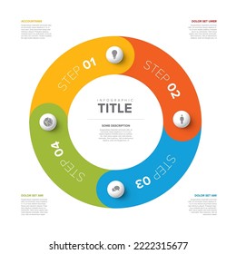 Vector multipurpose Infographic cycle template with four spehre elements options on a white background with icons and steps descriptions