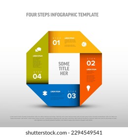 Vector multipurpose Infographic cycle template made from color stripe in square shape with four color step blocks on a light gray background with numbers text and icons