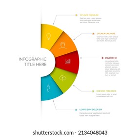 Vector multipurpose Infographic template with five elements, description, numbers and icons on fan colored paper with white center. Simple infograph template