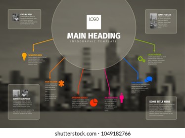 Vector multipurpose Infographic template made from lines and icons with blurred photo in the background
