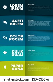 Vector multipurpose Infographic template made from five blue green color content blocks