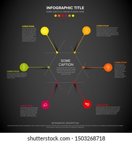 Vector multipurpose Infographic template made from circle and droplet pins - dark version