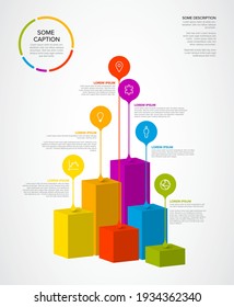 Vector Multipurpose Infographic Template Made From Droplet Pointers On Bar Columns Chart Bars With Icons, Descriptions And Legend. Colorful Infochart Graph Template With Descriptions.