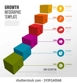 Vector multipurpose Infographic template made from color droplet pointers on square bar levels growth stairs chart with icons, descriptions and legend - light background version