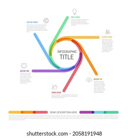 Vector multipurpose Infographic template made from circle, icons and short descriptions. Minimalistic thick marker infograph layout template with six elements