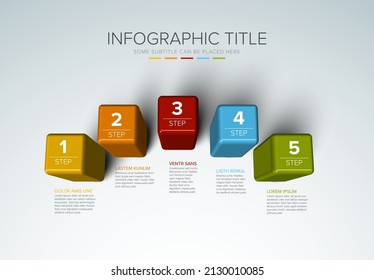 Vector multipurpose Infographic template made from five color prism steps chart with numbers descriptions and legend - light background version with 5 steps elements