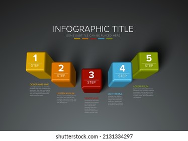 Vector multipurpose Infographic template made from five color prism steps chart with numbers descriptions and legend - dark  background version with 5 steps elements