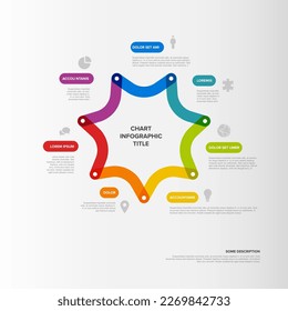 Vector multipurpose Infographic template made from seven curves, icons and short descriptions. Minimalistic  infograph layout template with seven elements on a big thick line star