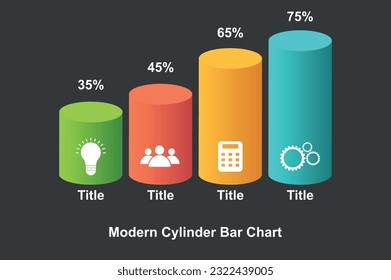 Vector multipurpose Infographic template made from color cylinder steps growing levels stairs chart with numbers descriptions and legend - light background version with 4 steps elements