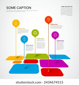 Plantilla de infografía multipropósito de vectores hecha de punteros de gota en mosaico de elementos cuadrados redondeados con iconos, descripciones y leyenda. Infografía multipropósito