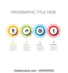 Vector multipurpose Infographic template set with four elements options in horizontal time line and modern colors on a white background, each timeline item with icon part 4 from 6