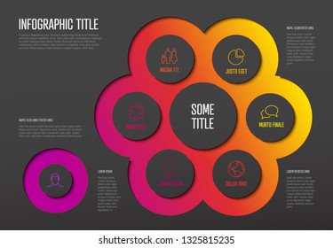 Vector multipurpose Infographic template with six elements options and modern colors on a dark background