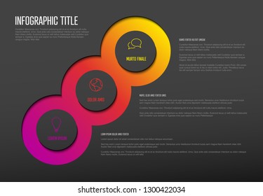 Vector multipurpose Infographic template with three elements options and modern colors on a dark background