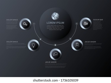 Vector multipurpose Infographic template with title and five elements options - silver on a dark  background