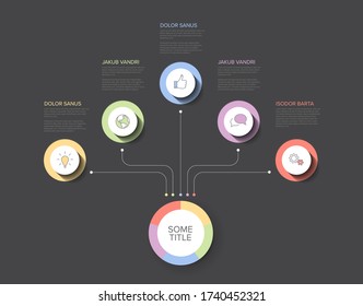 Vector multipurpose Infographic template with title and five elements options and modern pastel colors on a dark  background