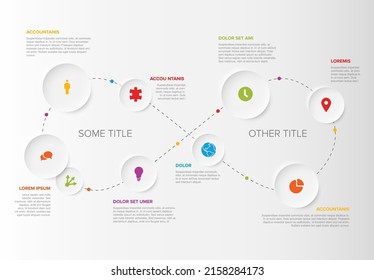 Plantilla Infográfica Vector multipropósito con opciones de título y elementos en un bucle interminable. Infochart multipropósito con colores modernos. Infografía con círculos de alivio y fondo de luz