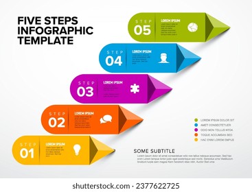 Plantilla Infográfica de multipropósito vectorial con título y seis pasos. Infochart multipropósito con colores modernos, iconos de líneas de banda y flechas de triángulo piramidal que apuntan en una dirección. 