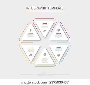 Vector multipurpose Infographic template with title and six elements options in tringle shapes and modern colors on a light background with icons