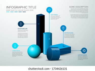 Vector multipurpose Infographic template with various blue 3d shapes