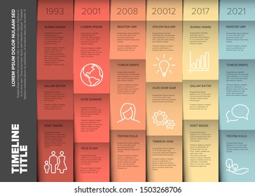 Vector Multipurpose Infographic Timeline Table Template Made From Six Columns And Various Content Blocks