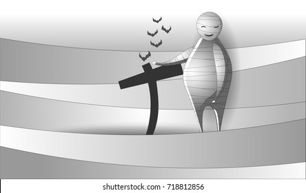 Vector of mummy character cartoon for halloween background concept as illustration eps 10