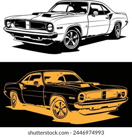 vector muscle car drawing illustration, american car sketch