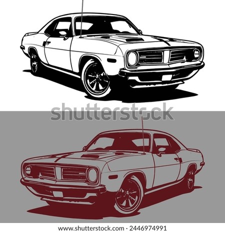vector muscle  car drawing illustration, american muscle car sketch