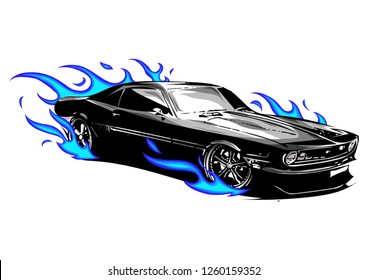 vector muscle car with flames Crazy race