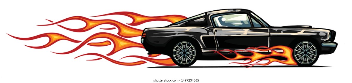 vector muscle car with flames Crazy race