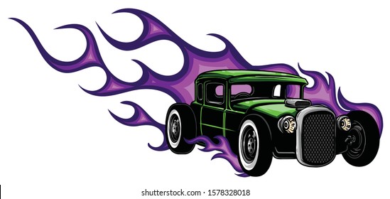 vector muscle car with flames Crazy race