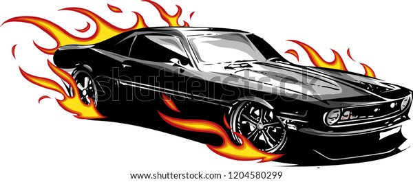 vector muscle car with\
flames Crazy race