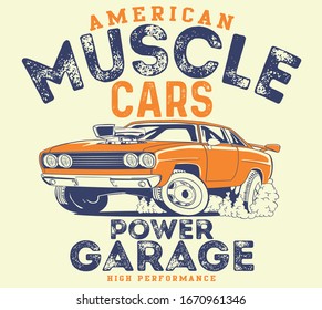 vector muscle car and hot rod racing car illustration for t shirt print