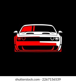 vector of muscle car on front view with black background. use for auto car logo