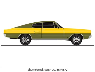 Vector muscle car sticker on a white background. Side view. Flat vector.